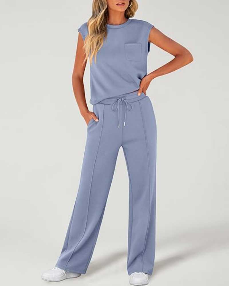Damen-Tanktop und Hose mit weitem Bein und Kordelzug, zweiteiliges Set