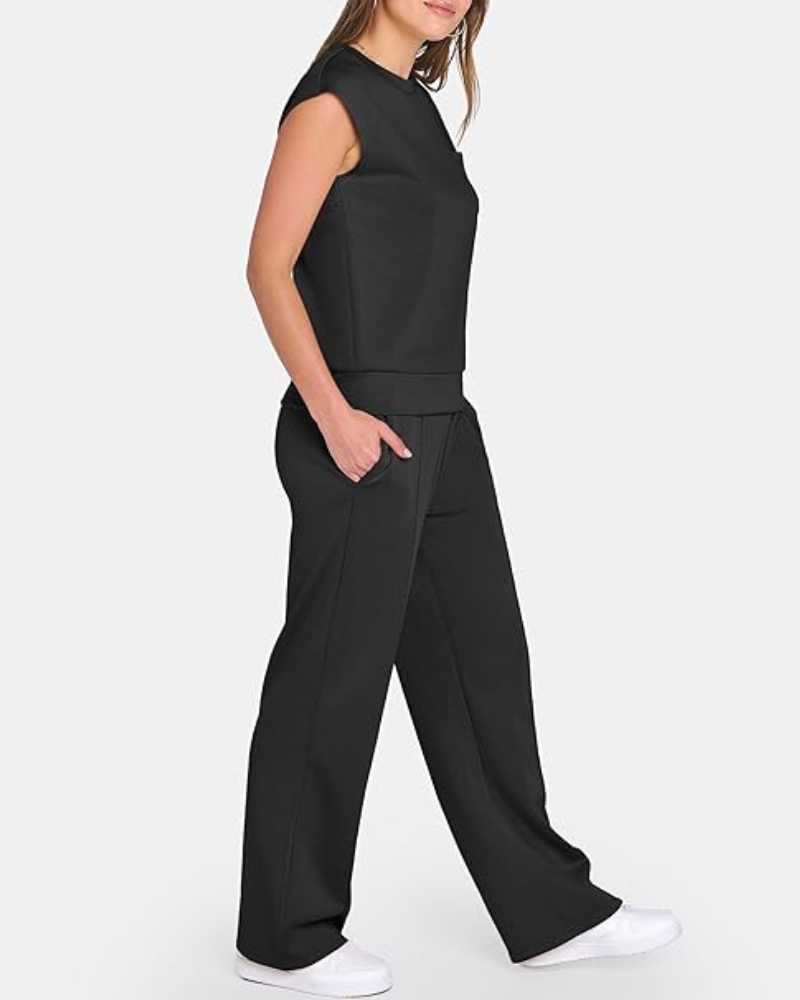 Damen-Tanktop und Hose mit weitem Bein und Kordelzug, zweiteiliges Set