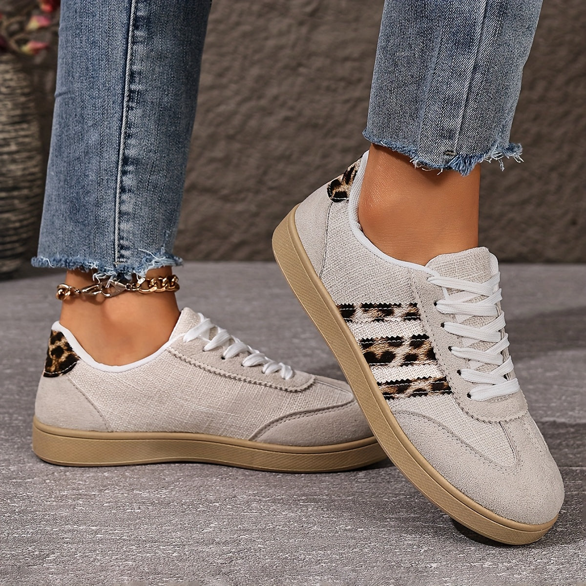 Retro-Mode Plateau-Freizeitsneaker mit Leopardenmuster