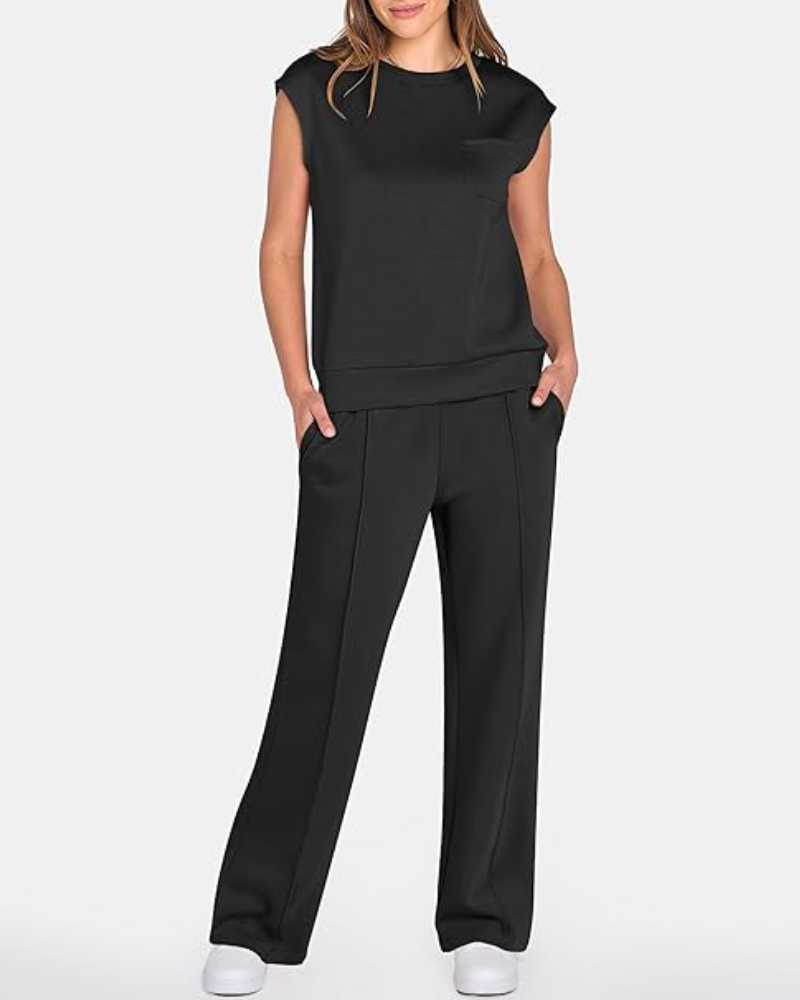 Damen-Tanktop und Hose mit weitem Bein und Kordelzug, zweiteiliges Set