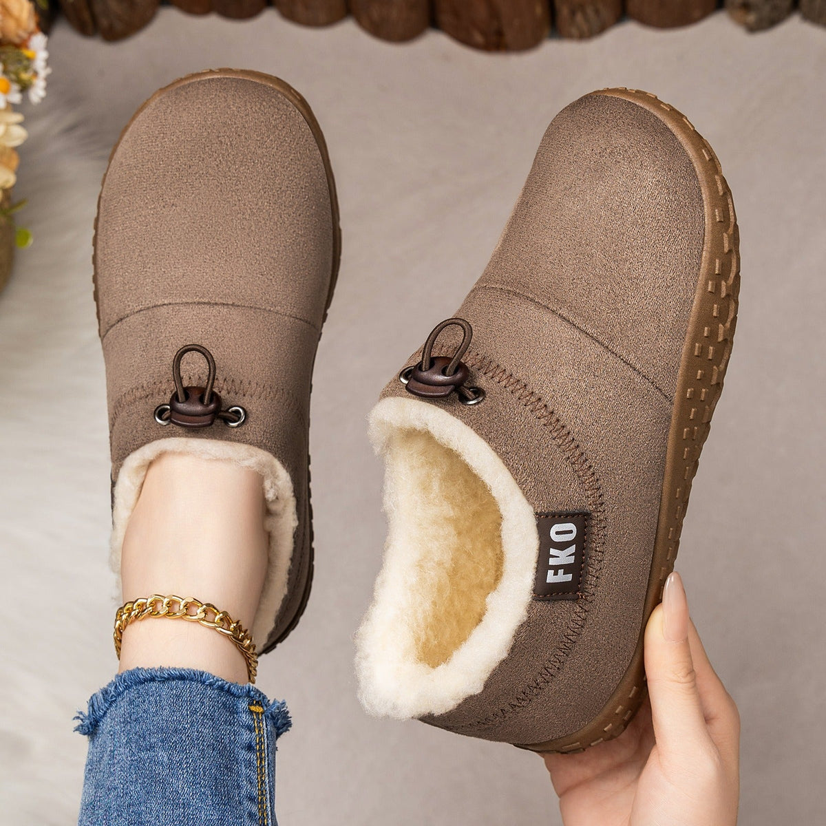 Plüschgefütterte Winterpantoletten für Damen – Kuschelige Slipper