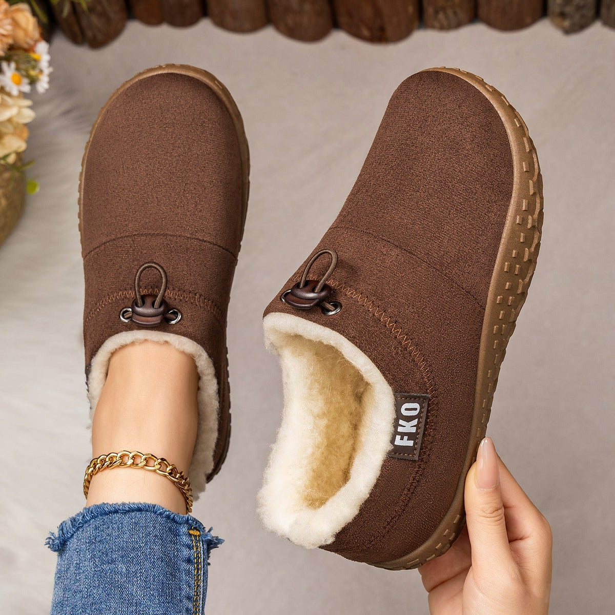Plüschgefütterte Winterpantoletten für Damen – Kuschelige Slipper