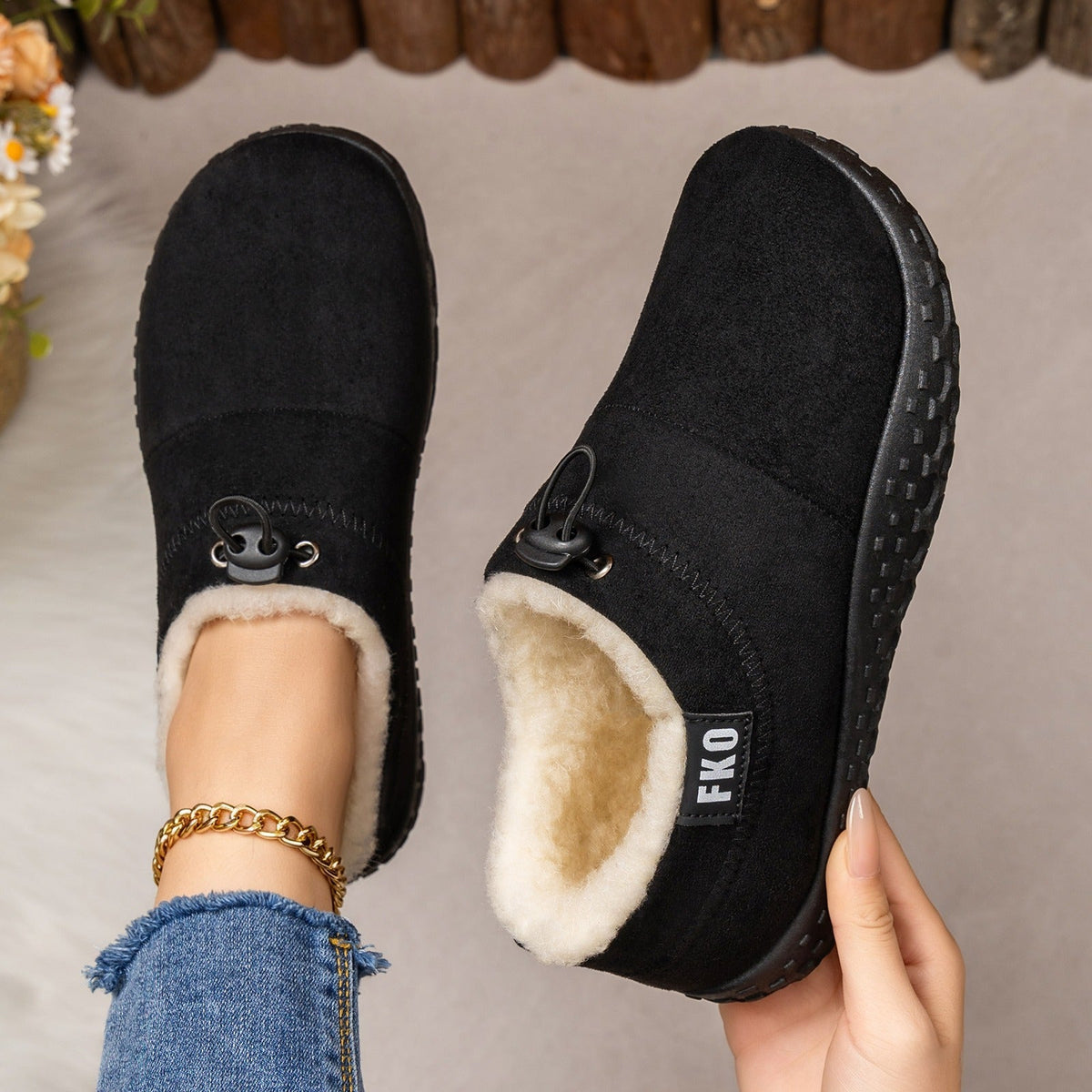 Plüschgefütterte Winterpantoletten für Damen – Kuschelige Slipper