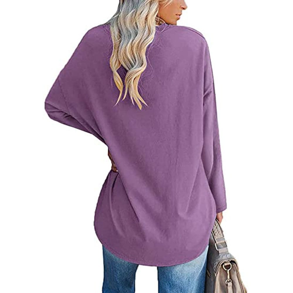 Locker geschnittenes Damen-Langarm-Modetop mit V-Ausschnitt (3 kaufen, kostenloser Versand)