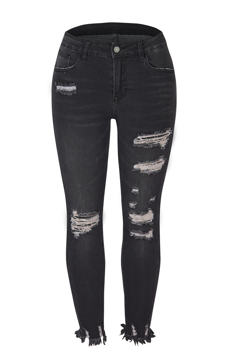 Used-Look Jeans mit ausgefranstem Saum