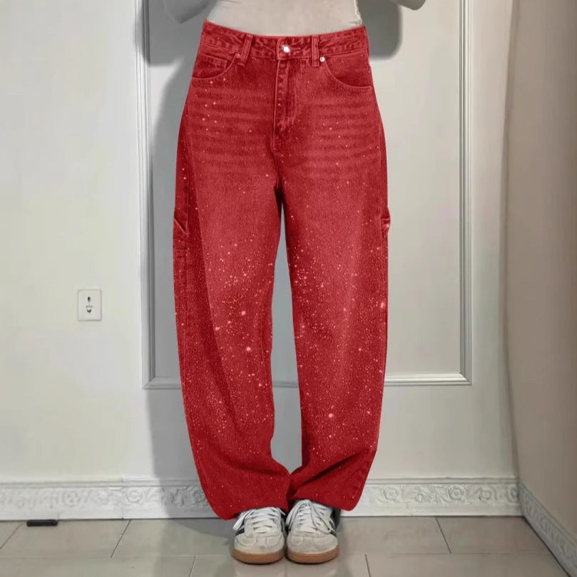 Legere Damen Harem Jeans mit Strasssteinen