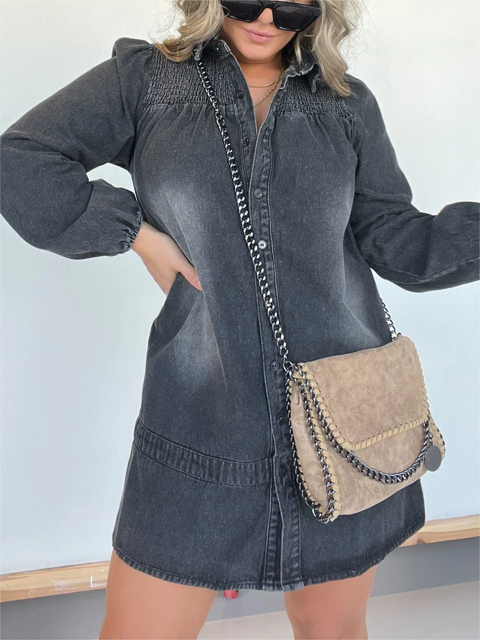 New Washed Denim Shirt Dress (Buy 2 Free Shipping)
