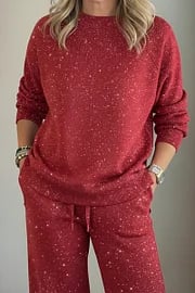 🎄 Neu eingetroffen!🔥 Kuscheliger Reise-Sweatshirt mit Rundhalsausschnitt und glänzende Hose, 2-teiliges Set