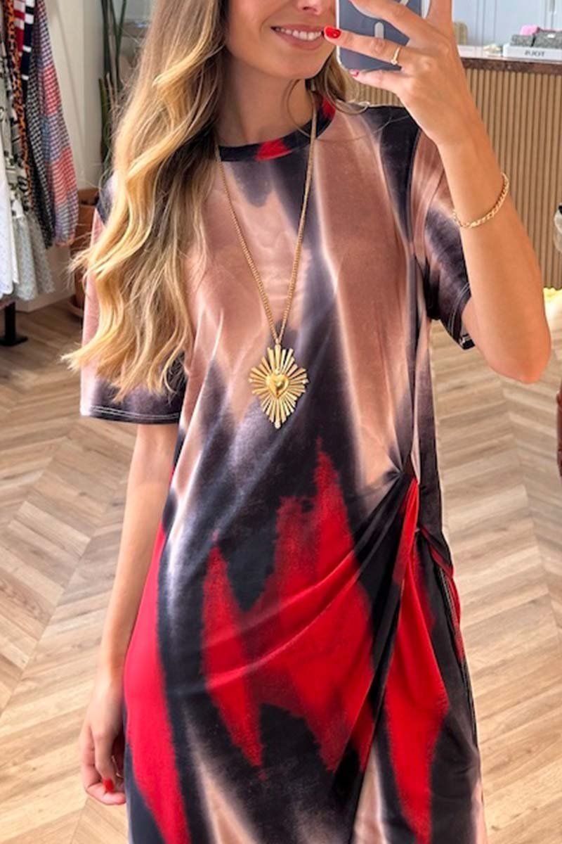Ensemble deux pièces décontracté pour femme, haut fendu et pantalon tie-dye