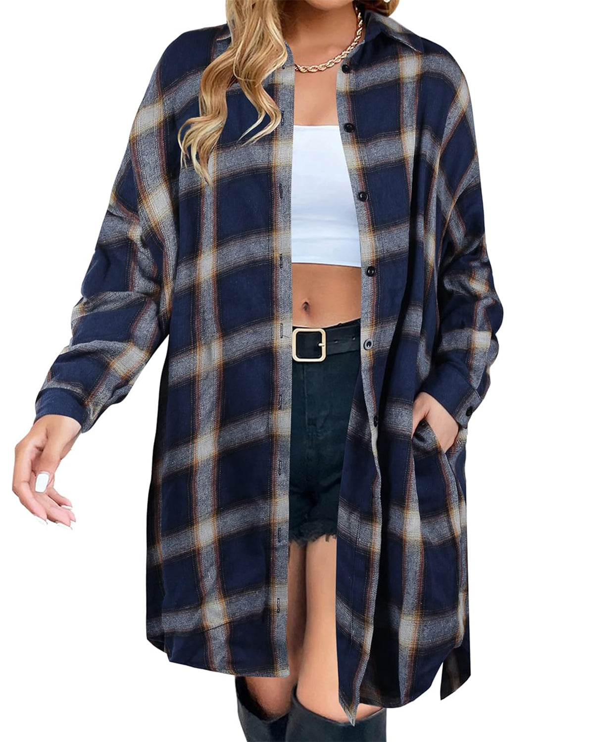 Damen Karo Flanellhemden mit Knopfleiste (2 kaufen, kostenloser Versand)