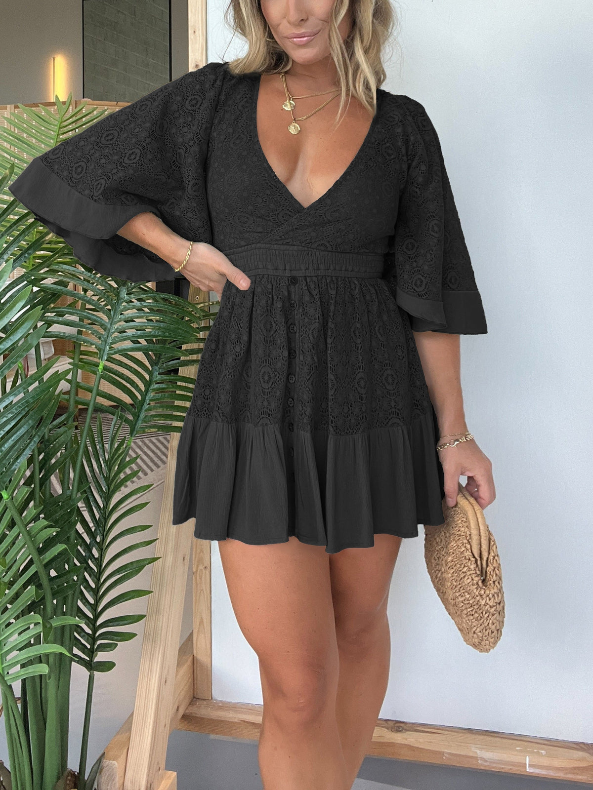 Damen-Häkelkleid mit Spitze und integrierter Shorts (2 kaufen, Versand gratis)