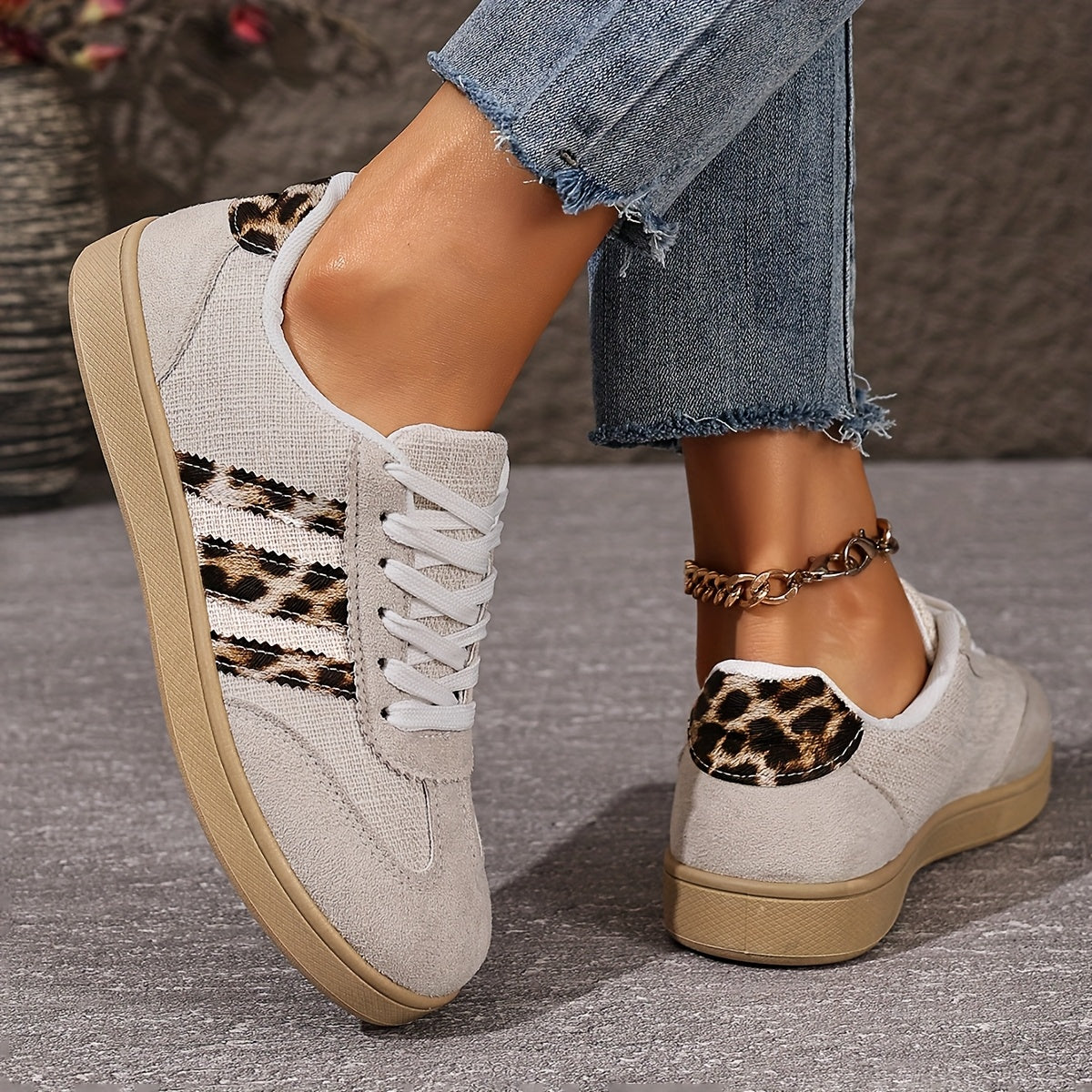 Retro-Mode Plateau-Freizeitsneaker mit Leopardenmuster