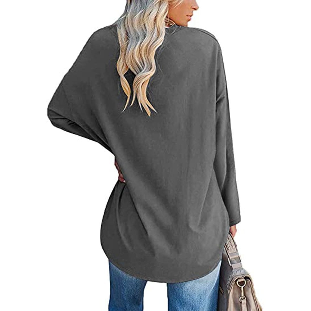 Locker geschnittenes Damen-Langarm-Modetop mit V-Ausschnitt (3 kaufen, kostenloser Versand)