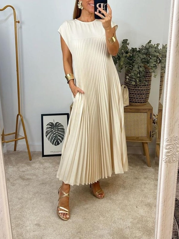 Fließendes Maxikleid für Damen mit Flügelärmeln und Plisseefalten (2 kaufen, Versand gratis)