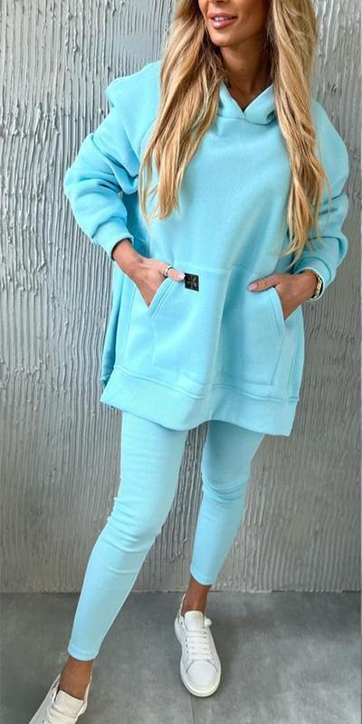 Zweiteiliger Kapuzen-Sportanzug für Damen, einfarbig