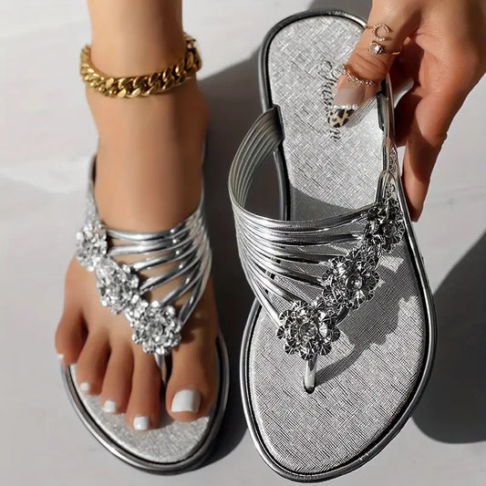 Tongs florales plates tendance à bout ouvert antidérapantes pour femme