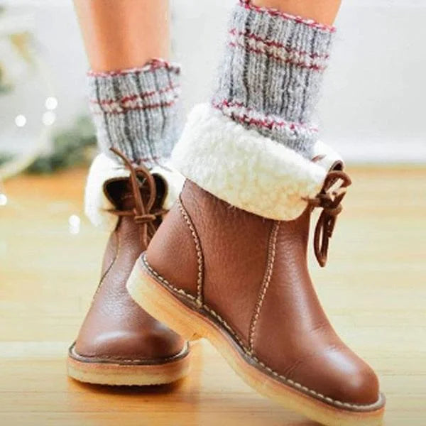 Bottes de neige orthopédiques en cuir imperméable doublées de laine