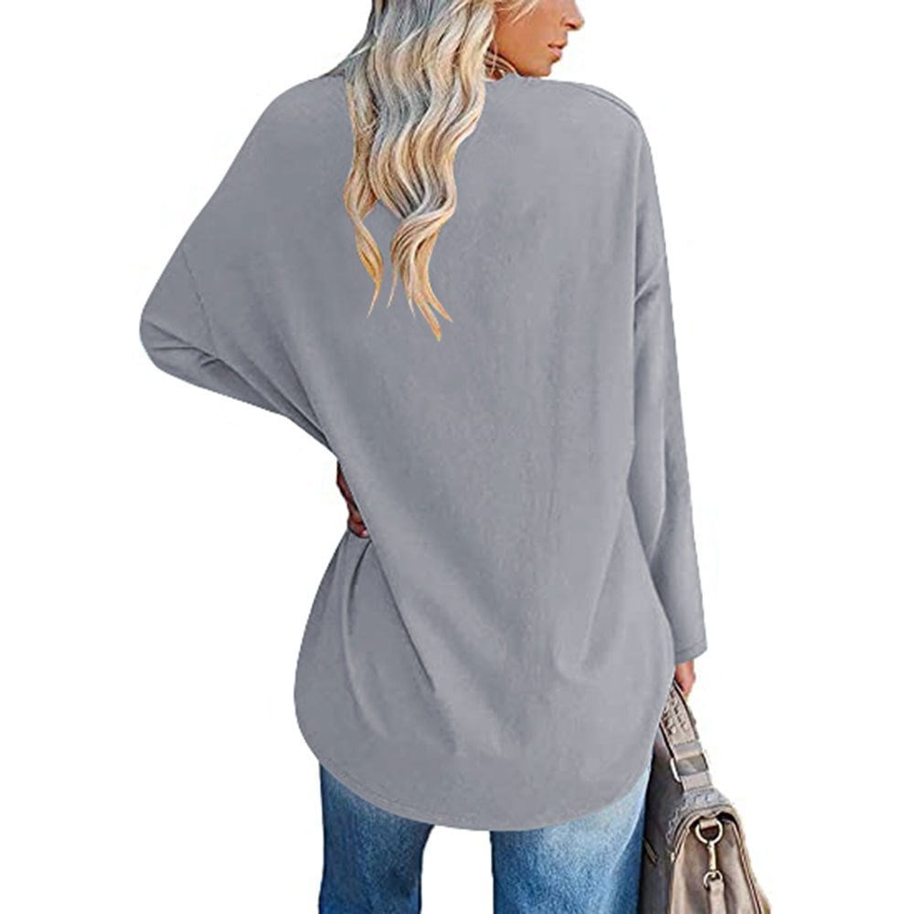 Locker geschnittenes Damen-Langarm-Modetop mit V-Ausschnitt (3 kaufen, kostenloser Versand)