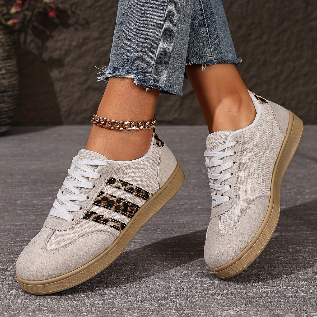 Retro-Mode Plateau-Freizeitsneaker mit Leopardenmuster