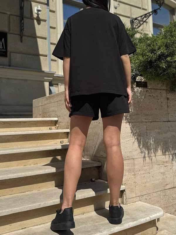 Ensemble deux pièces col rond et manches courtes pour femme