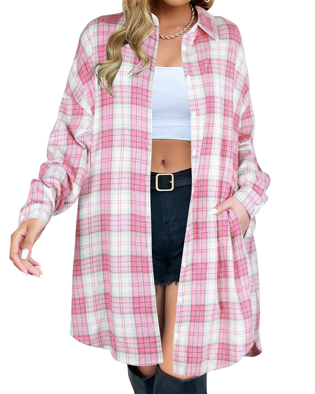 Damen Karo Flanellhemden mit Knopfleiste (2 kaufen, kostenloser Versand)