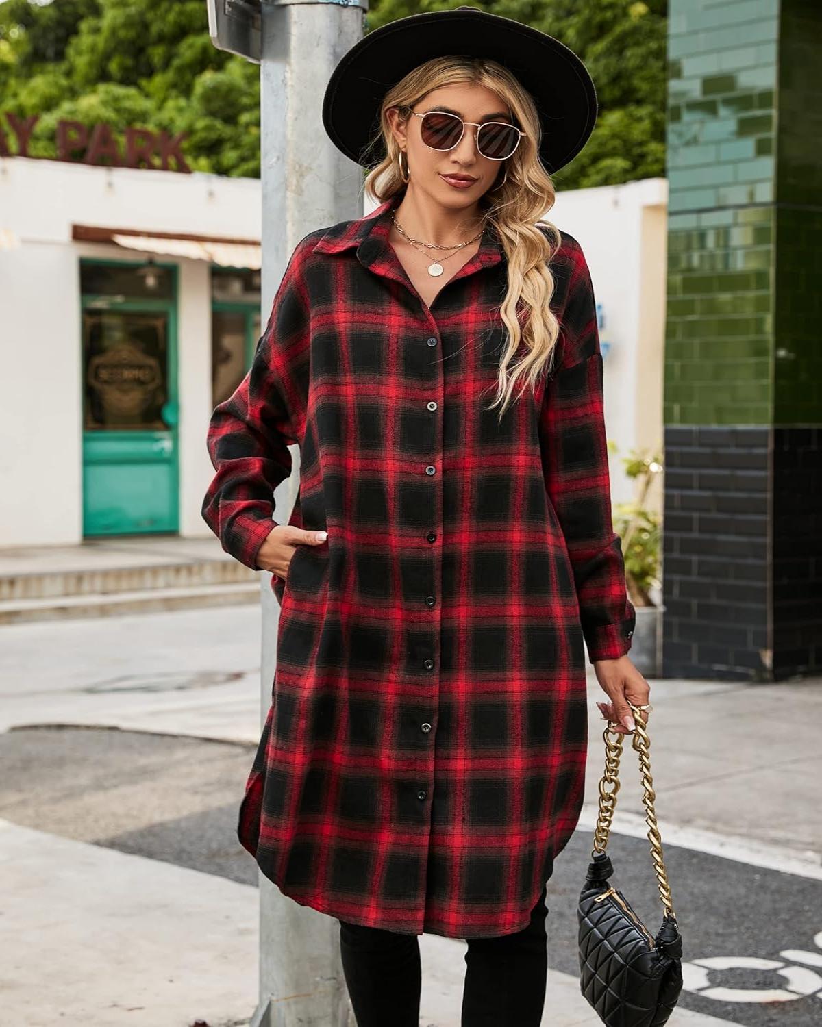 Damen Karo Flanellhemden mit Knopfleiste (2 kaufen, kostenloser Versand)