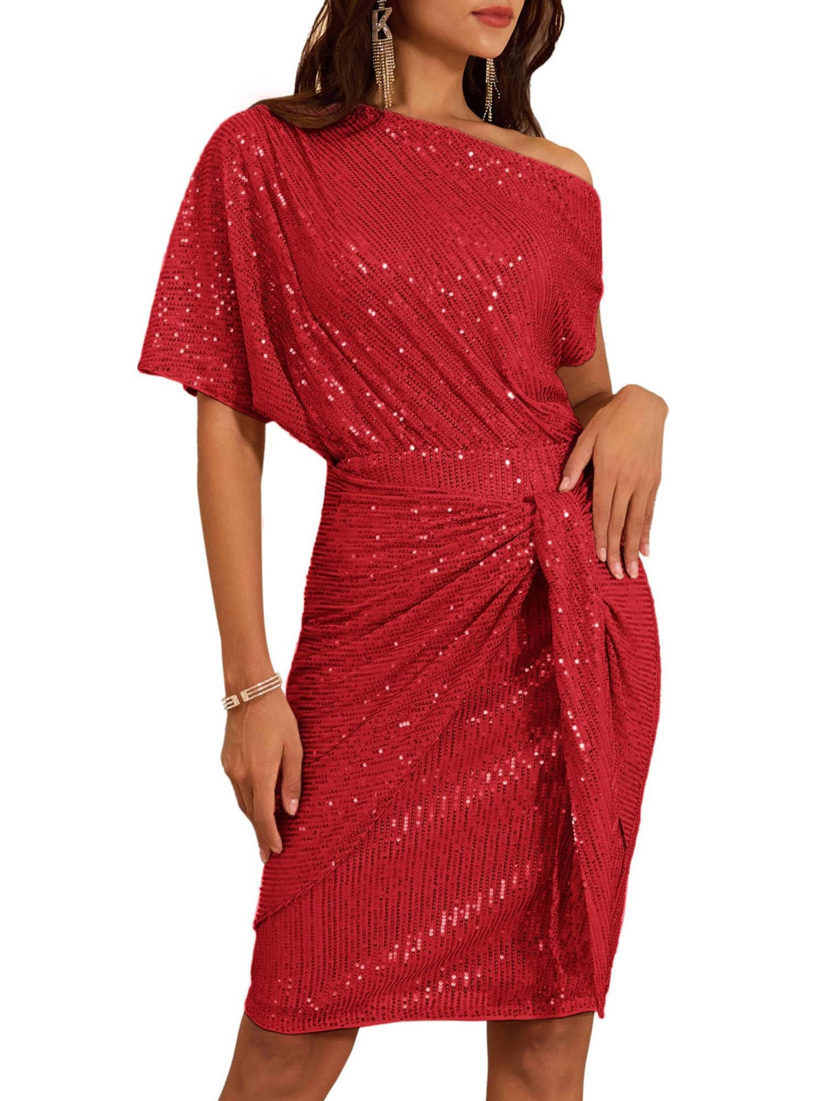 Damen-Bodycon-Kleid mit Pailletten und schulterfreiem Ausschnitt (2 kaufen, Versand gratis)