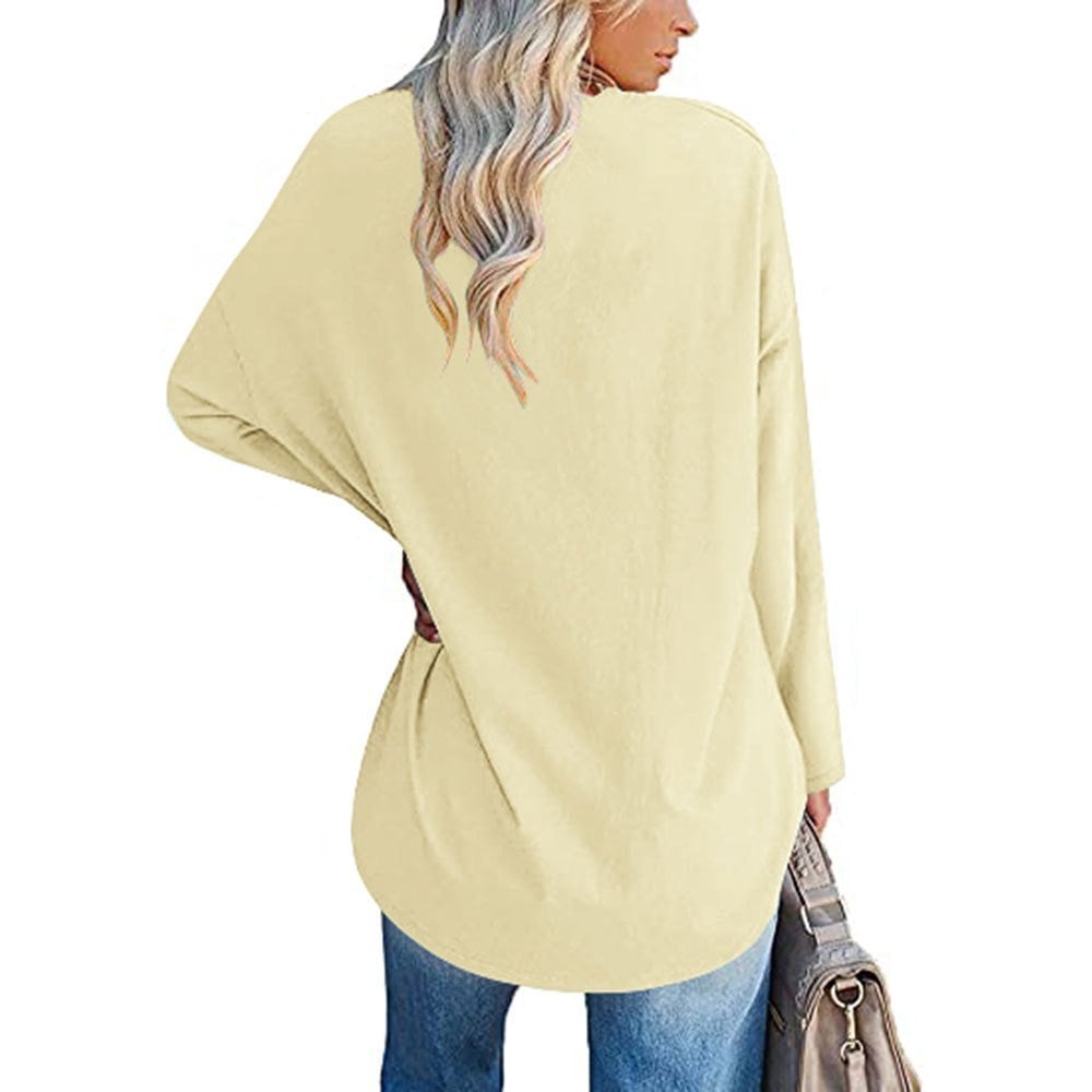 Locker geschnittenes Damen-Langarm-Modetop mit V-Ausschnitt (3 kaufen, kostenloser Versand)