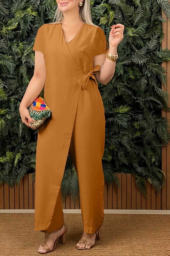 Damen V-Ausschnitt Jumpsuit – Dehnbar, Maschinenwaschbar & Größeninklusiv