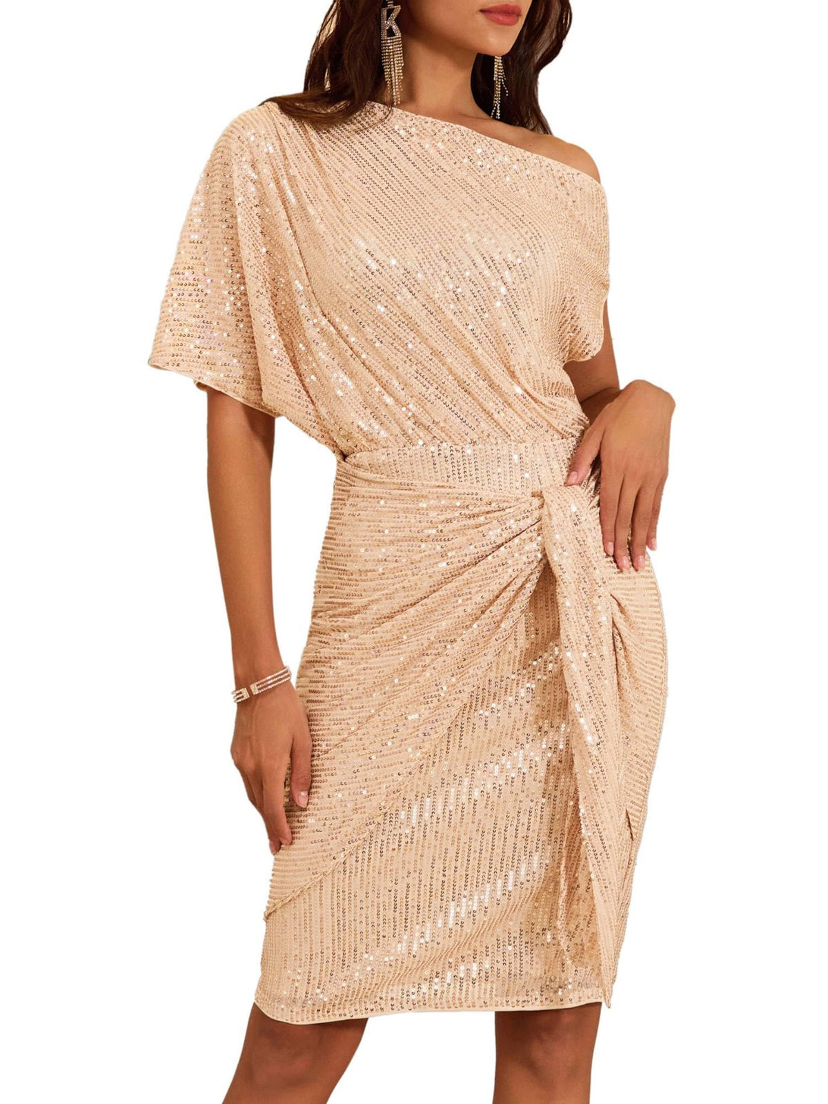 Damen-Bodycon-Kleid mit Pailletten und schulterfreiem Ausschnitt (2 kaufen, Versand gratis)
