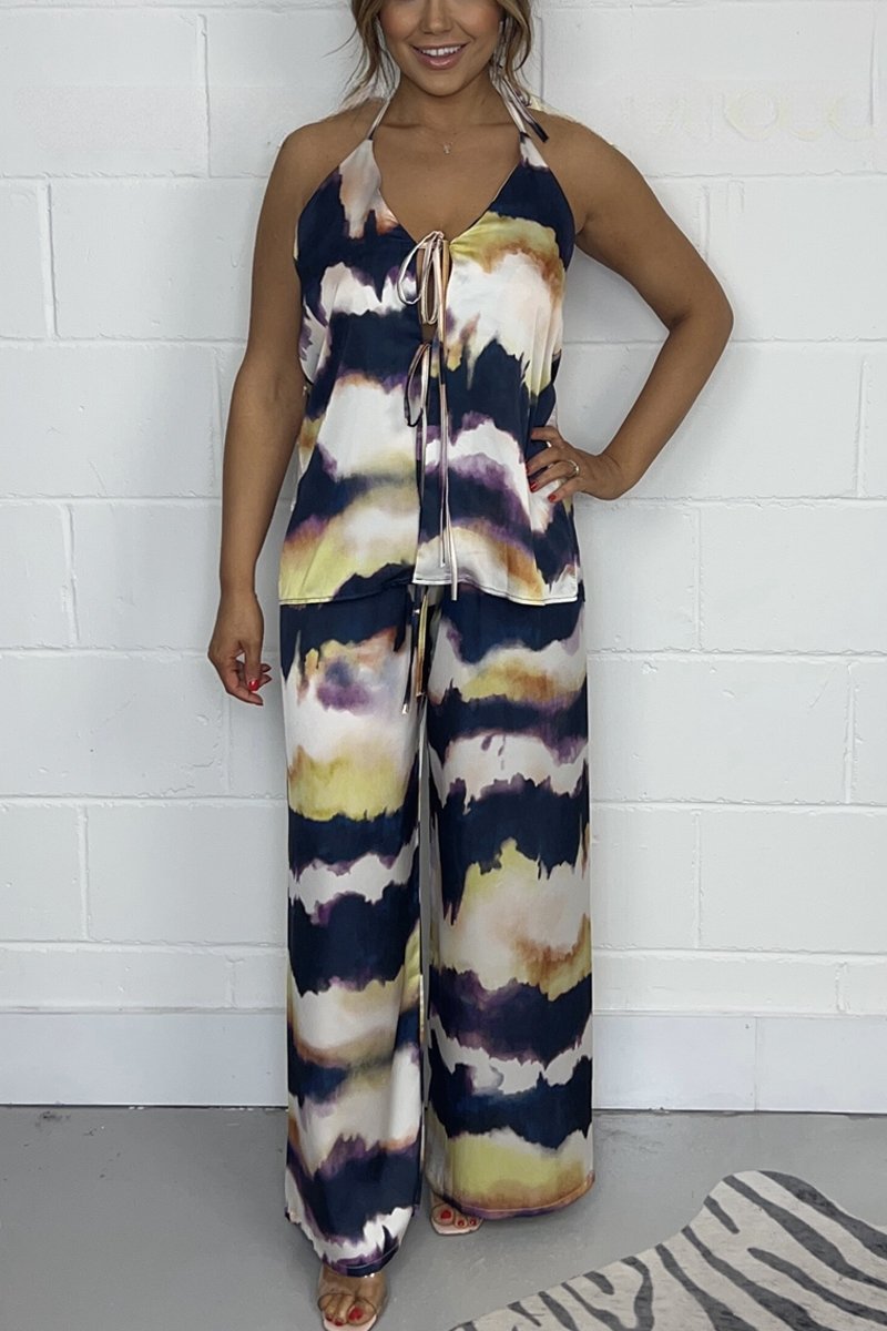 Damen Tie-Dye Neckholder-Top mit Schleife und passender Hose