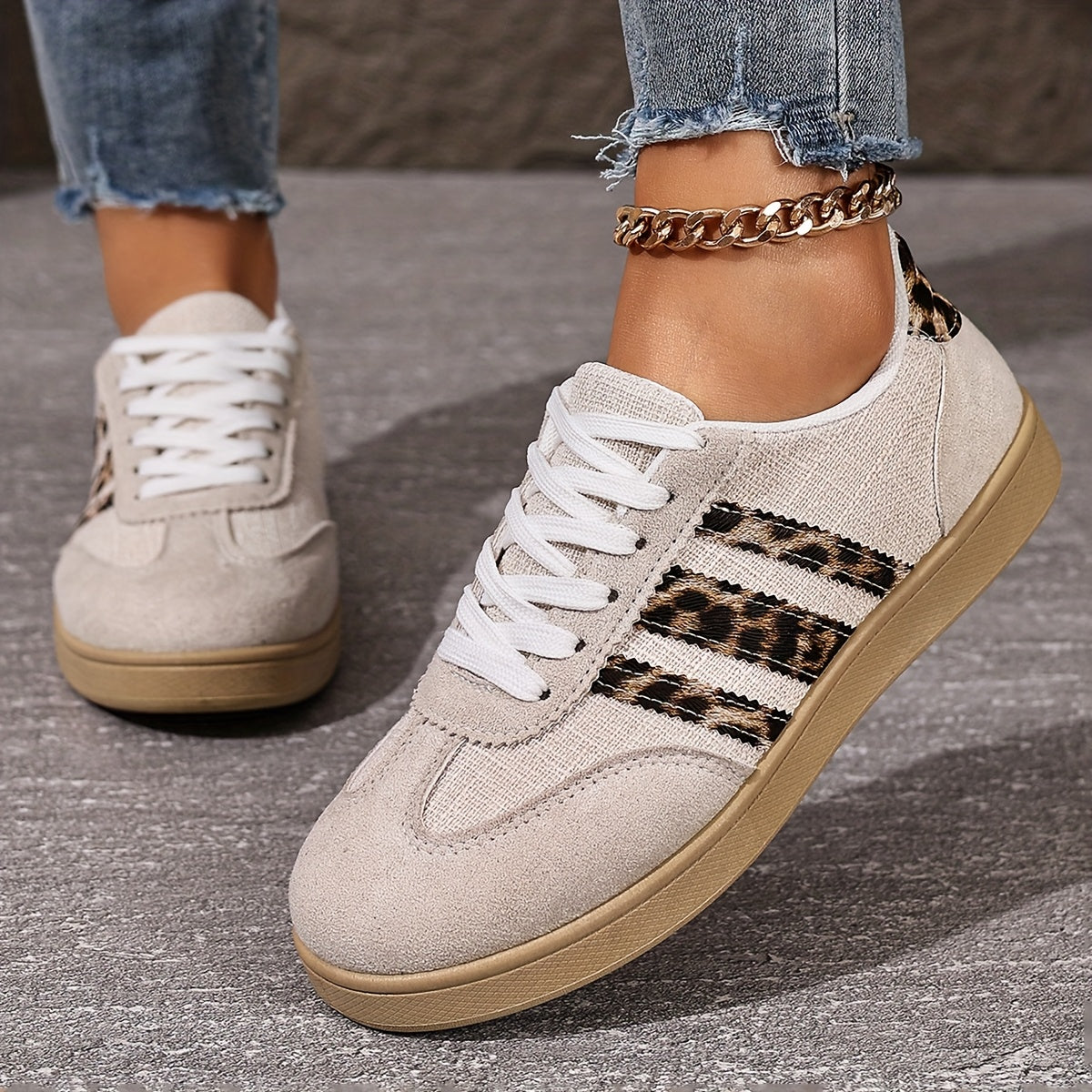 Retro-Mode Plateau-Freizeitsneaker mit Leopardenmuster