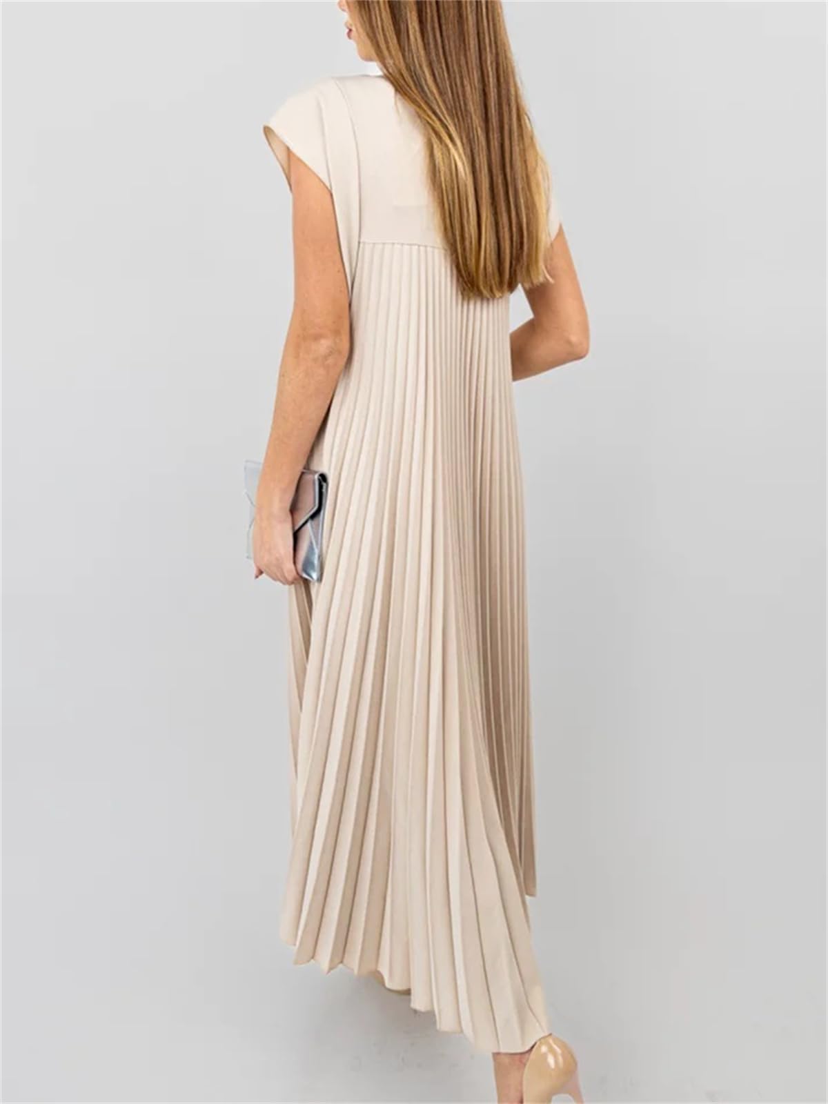 Fließendes Maxikleid für Damen mit Flügelärmeln und Plisseefalten (2 kaufen, Versand gratis)