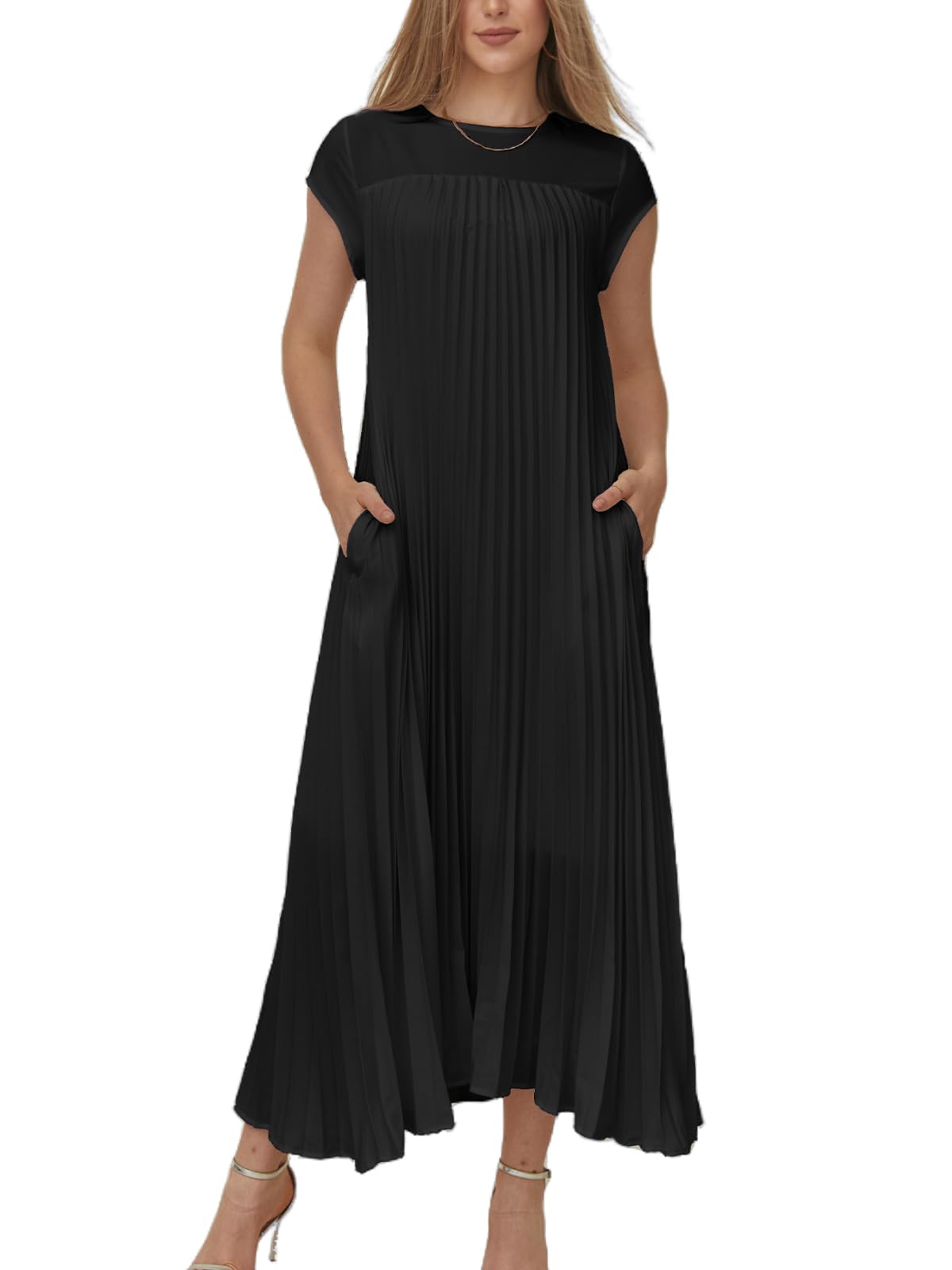 Fließendes Maxikleid für Damen mit Flügelärmeln und Plisseefalten (2 kaufen, Versand gratis)