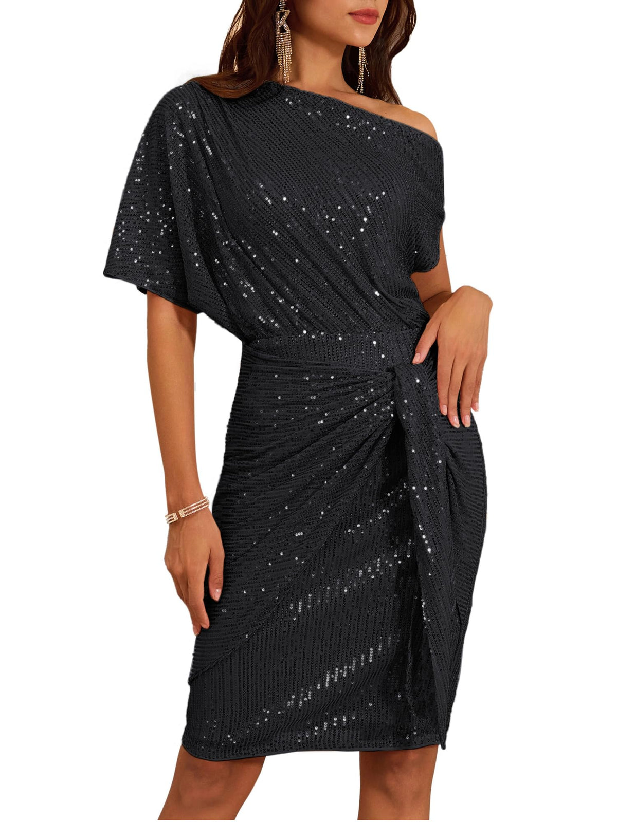 Damen-Bodycon-Kleid mit Pailletten und schulterfreiem Ausschnitt (2 kaufen, Versand gratis)