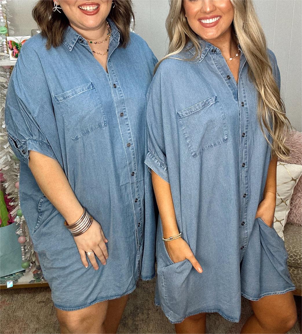Oversize-Jeanskleid für Damen mit Knopfleiste (2 kaufen, Versand gratis)