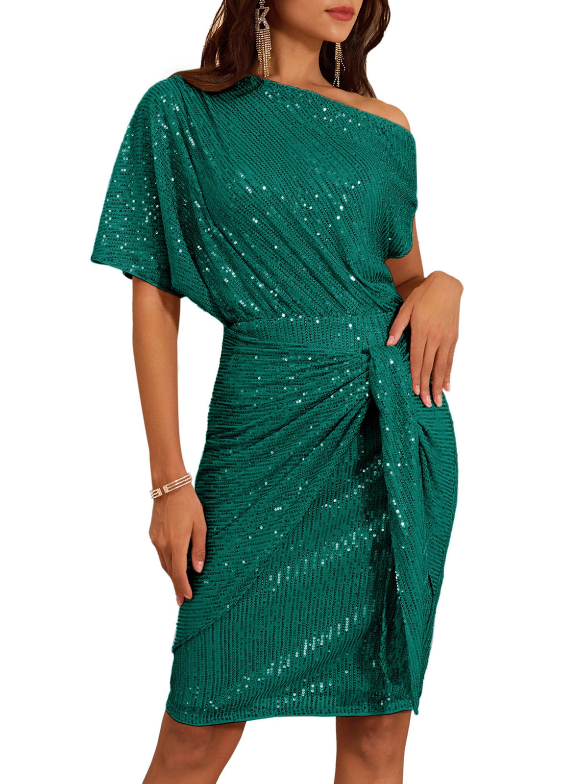 Damen-Bodycon-Kleid mit Pailletten und schulterfreiem Ausschnitt (2 kaufen, Versand gratis)