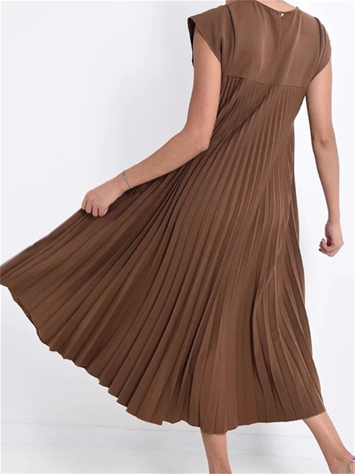 Fließendes Maxikleid für Damen mit Flügelärmeln und Plisseefalten (2 kaufen, Versand gratis)