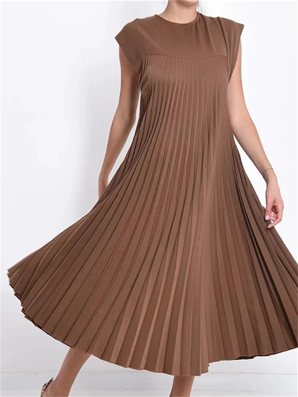 Fließendes Maxikleid für Damen mit Flügelärmeln und Plisseefalten (2 kaufen, Versand gratis)