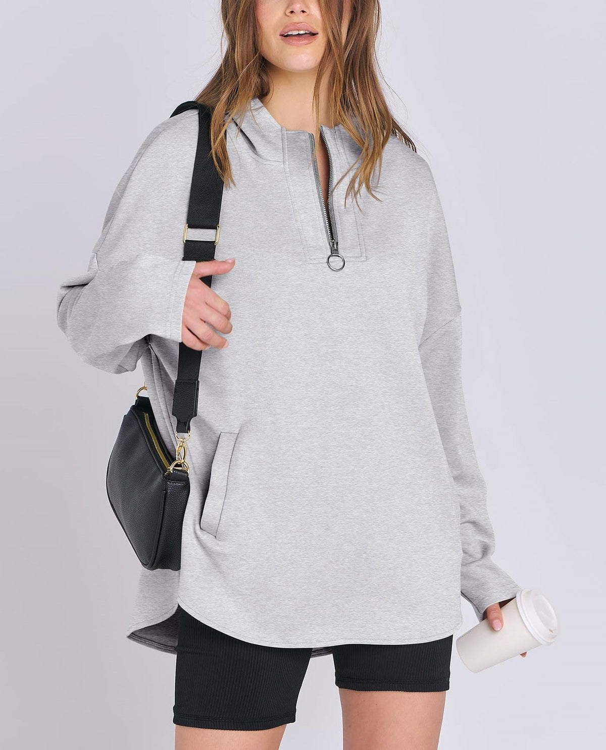 Sweat à capuche tunique surdimensionné à col zippé pour femme (achetez-en 2, livraison gratuite)