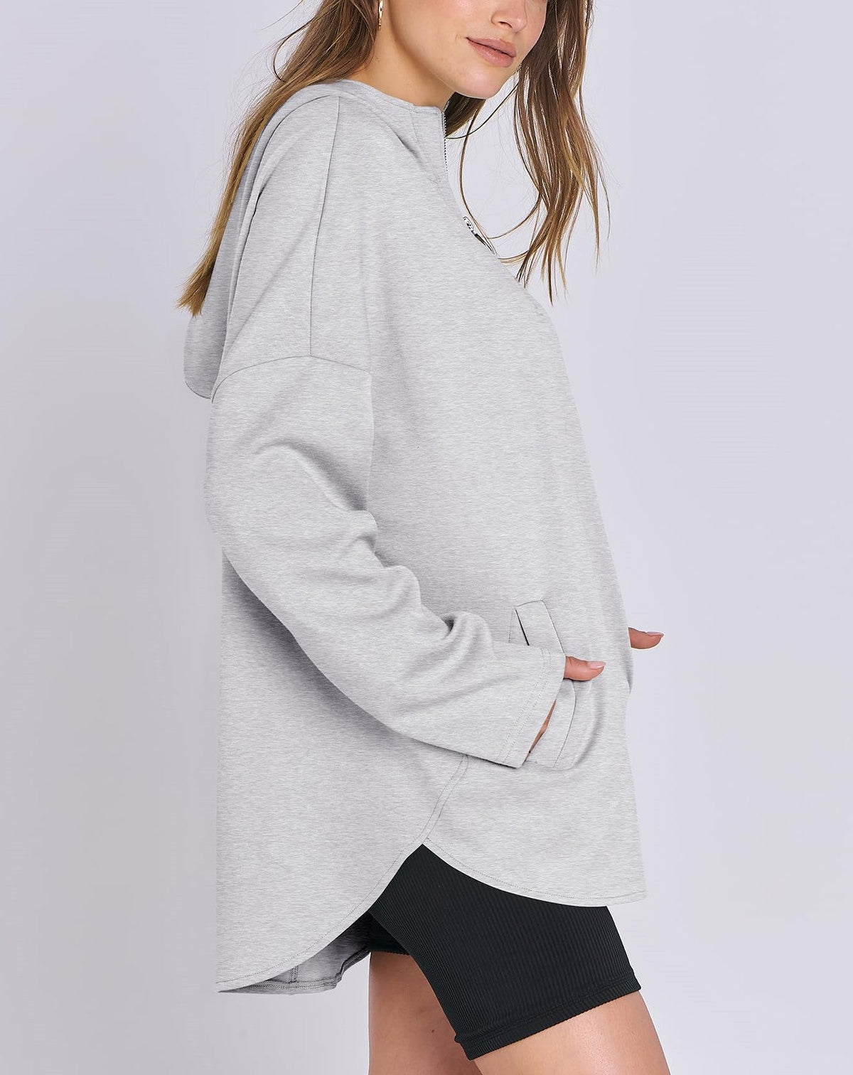 Sweat à capuche tunique surdimensionné à col zippé pour femme (achetez-en 2, livraison gratuite)