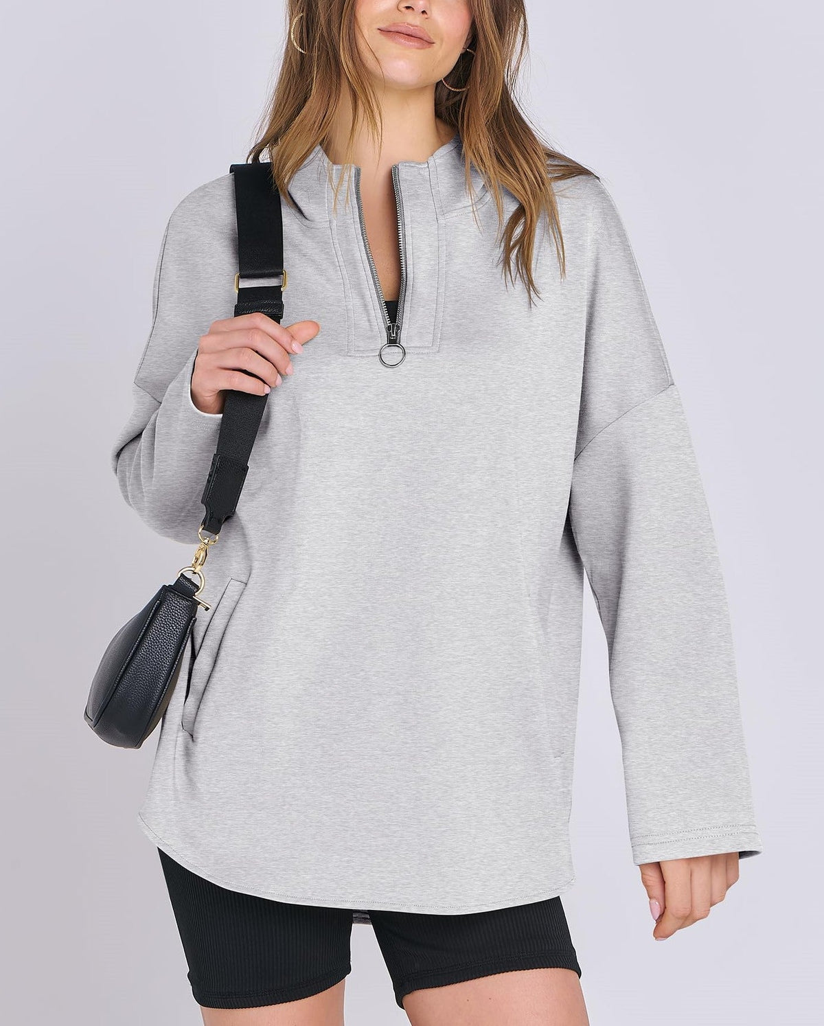 Sweat à capuche tunique surdimensionné à col zippé pour femme (achetez-en 2, livraison gratuite)