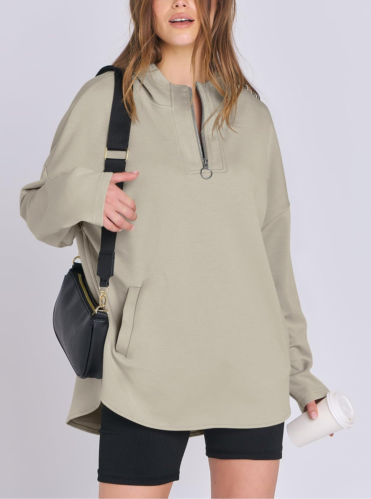 Sweat à capuche tunique surdimensionné à col zippé pour femme (achetez-en 2, livraison gratuite)