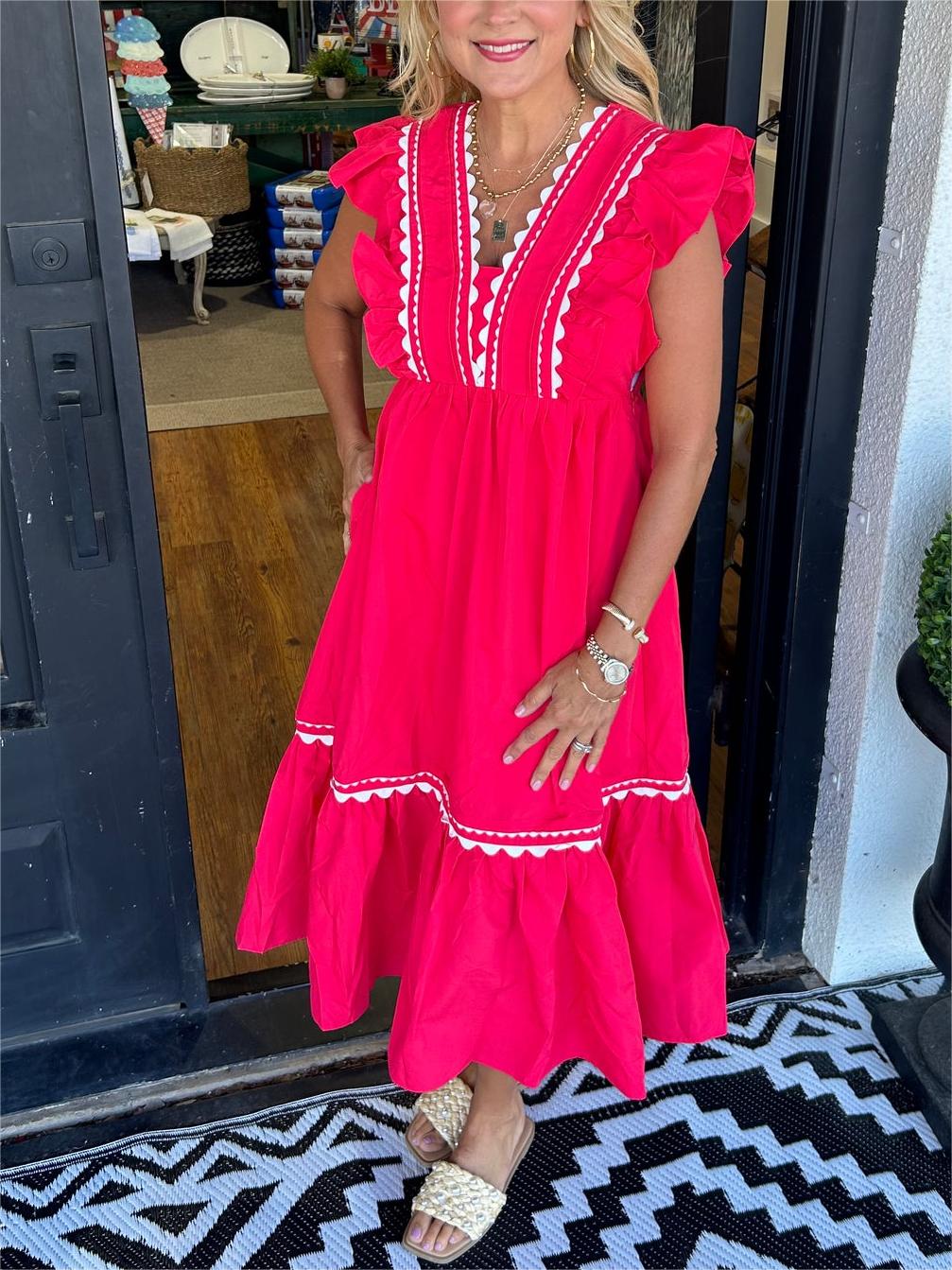 Damen-Maxikleid mit V-Ausschnitt und Rüschenärmeln (2 kaufen, Versand gratis)