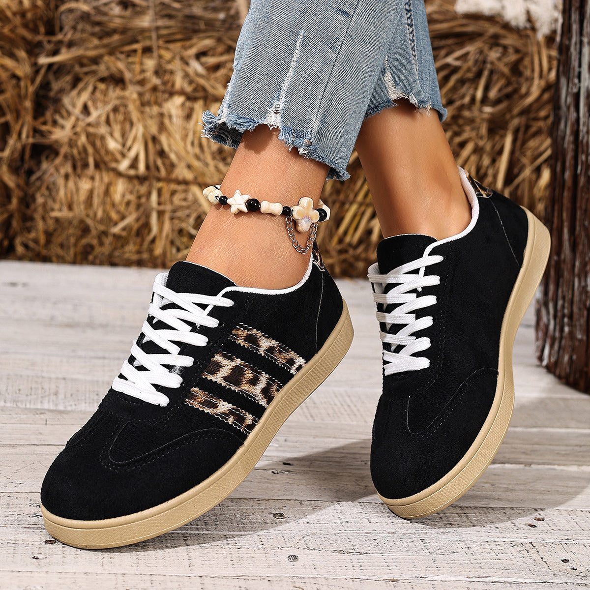 Retro-Mode Plateau-Freizeitsneaker mit Leopardenmuster