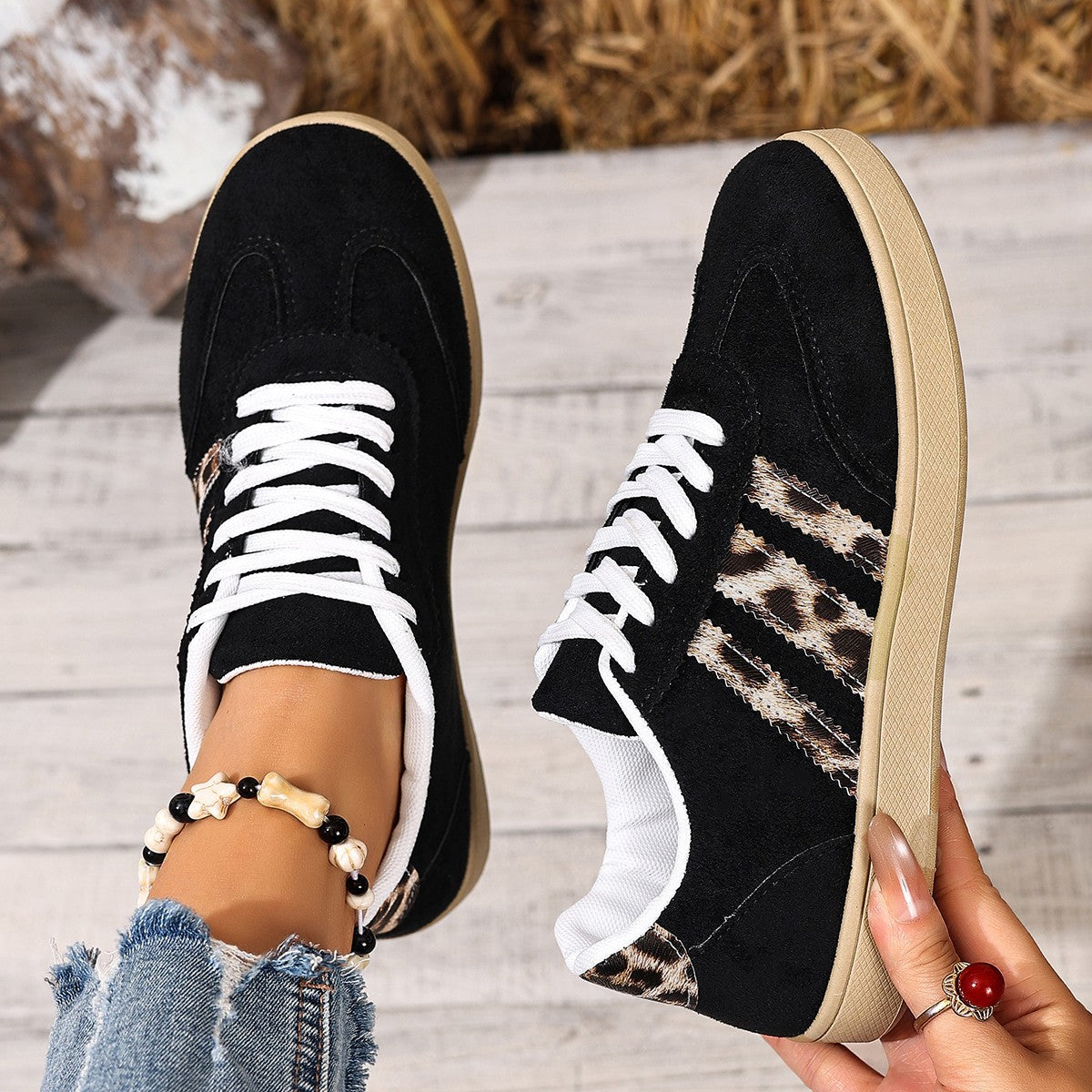 Retro-Mode Plateau-Freizeitsneaker mit Leopardenmuster