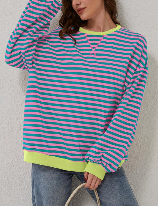 Oversize-Langarmpullover für Damen mit Streifen (2 kaufen, Versandkostenfrei)