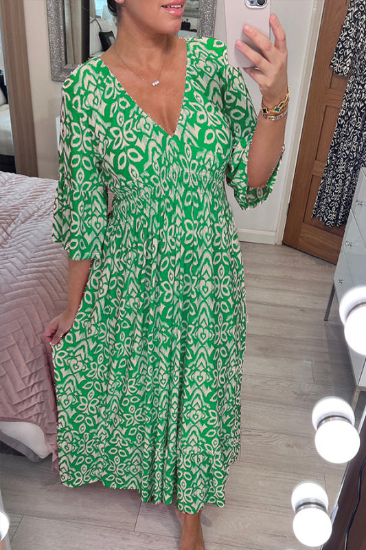 Neues lässiges Boho-Maxikleid mit Print und V-Ausschnitt (2 kaufen, Versand gratis)