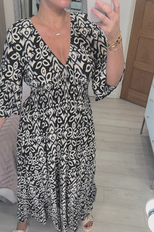 Neues lässiges Boho-Maxikleid mit Print und V-Ausschnitt (2 kaufen, Versand gratis)