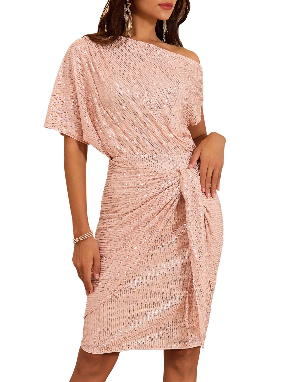 Damen-Bodycon-Kleid mit Pailletten und schulterfreiem Ausschnitt (2 kaufen, Versand gratis)